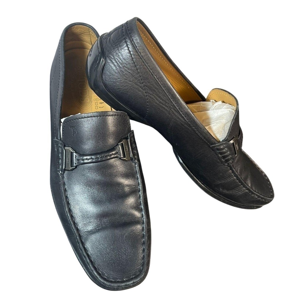 Mens TOD'S Gommino Driving Italian Classic Black Leather Shoes Size 10.5 EUC‎